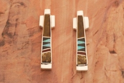 Calvin Begay Genuine Picture Jasper Sterling Silver Post Earrings